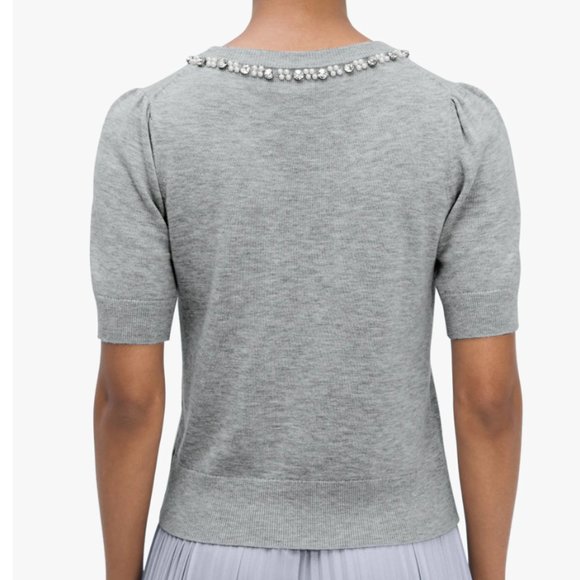Kate Spade pearl crystal collar sweater grey heather size small nwot - Picture 6 of 9